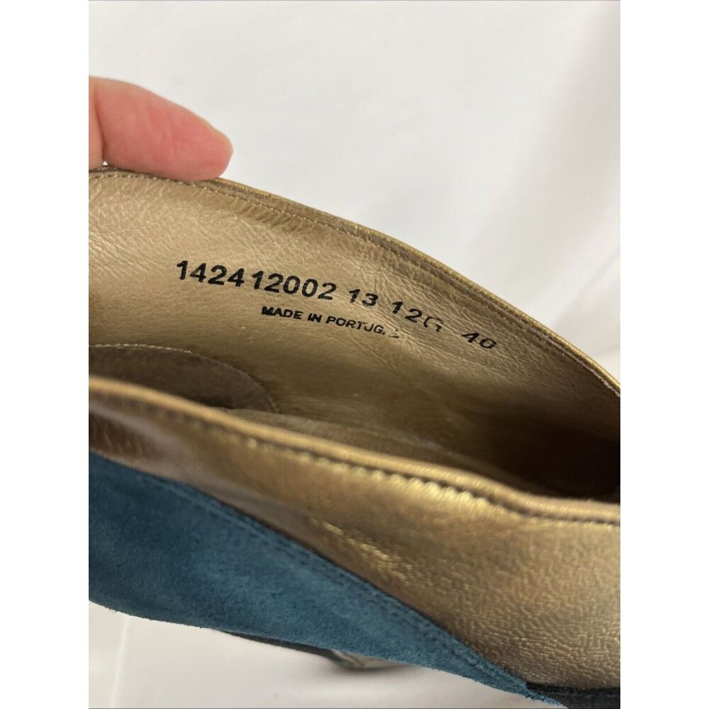 Fly London Teal, Black & Metallic Gold Suede Wedge Booties - Picture 3 of 11